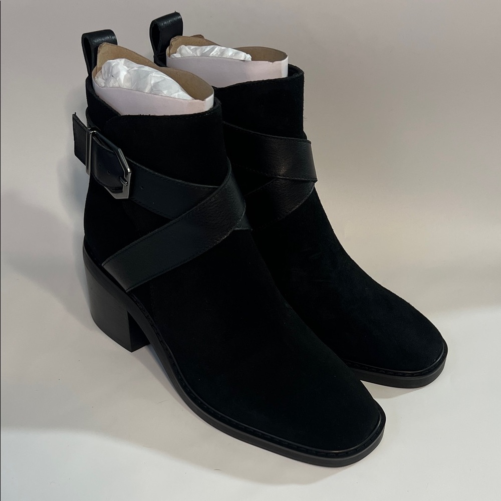 Sanctuary SA-CORA Women’s Buckle Side Zip Elegant Black Ankle Boots 7 M